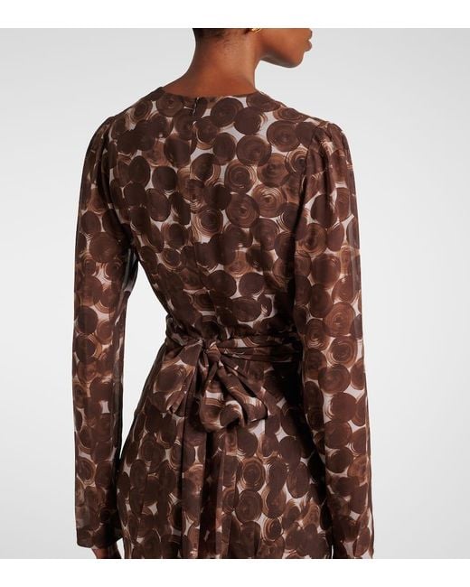 Robe Longue Imprimee En Soie Dries Van Noten en coloris Brown