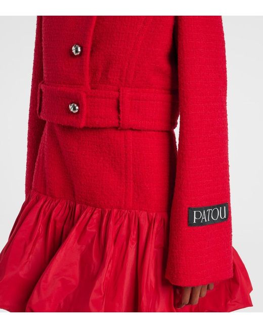 Patou Red Cropped Wool-Blend Tweed Jacket