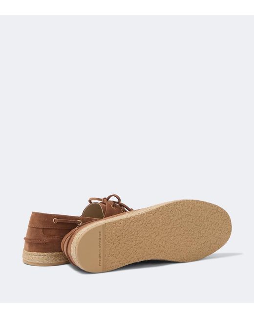 Brunello Cucinelli Brown Jute-Trimmed Suede Boat Shoes for men