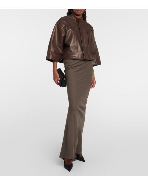 Rick Owens Brown Cropped Leather Jacket