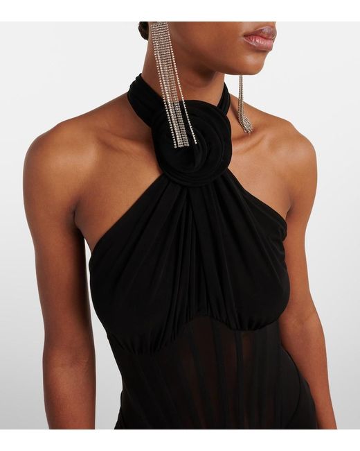 Magda Butrym Black Floral-Applique Sheer Cocktail Dress