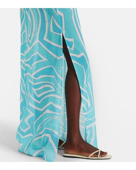 Emilio Pucci Blue Labirinto Cotton Gauze Maxi Dress