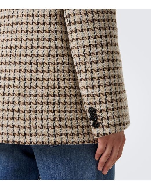 Valentino Brown Houndstooth Wool And Silk-Blend Boucle Blazer for men