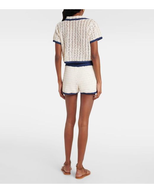 Anna Kosturova White Coastal Crochet Cotton Polo Shirt