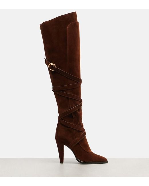 Saint Laurent Brown Suede Knee-High Boots