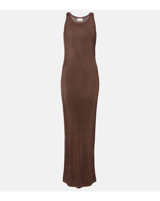 Saint Laurent Brown Ribbed-Knit Maxi Dress