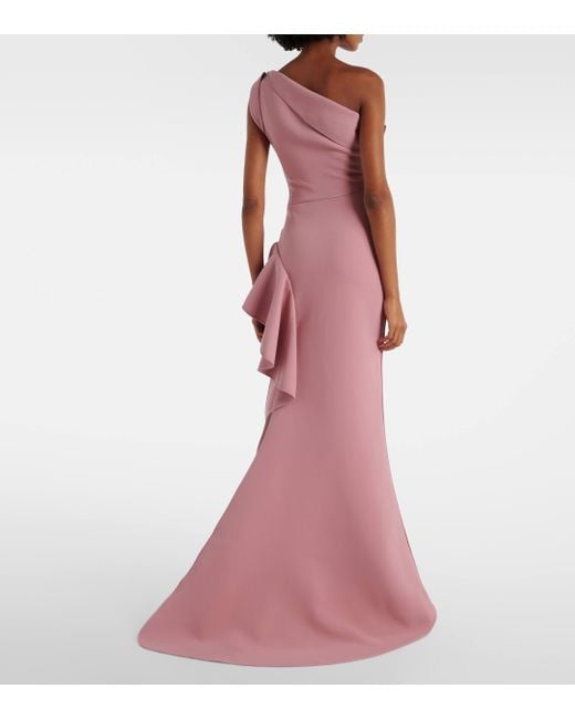 Maticevski Pink Provenance Ruffled One-shoulder Crepe Gown