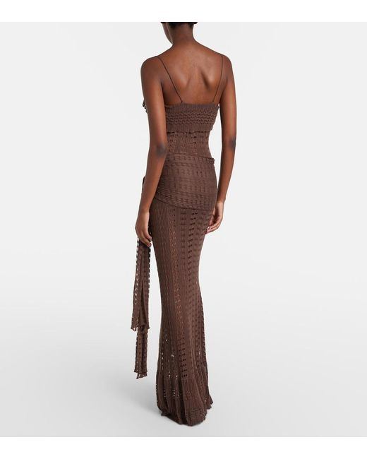AYA MUSE Brown Ruffled Pointelle Maxi Dress