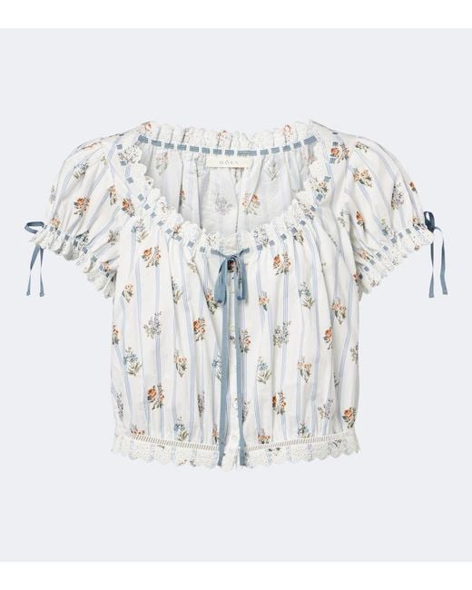 Doen White Nera Embroidered Printed Cotton Top