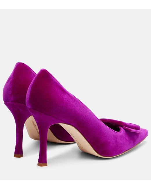 Manolo Blahnik Purple Maysale 90 Velvet Pumps