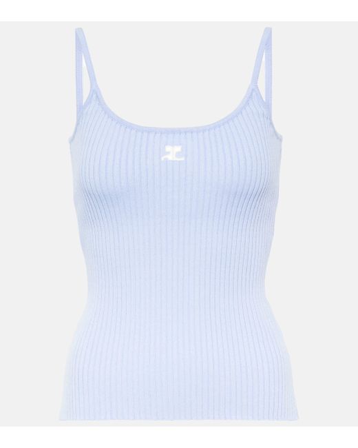 Courreges Blue Logo Ribbed-knit Tank Top