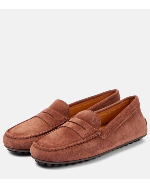 Tod's Brown Mokassins City Gommino Aus Veloursleder