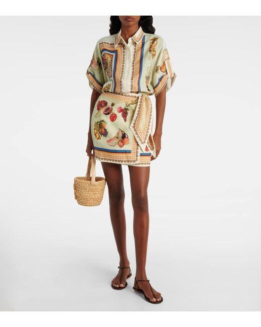 ALÉMAIS Metallic Mercado Printed Linen Wrap Skirt