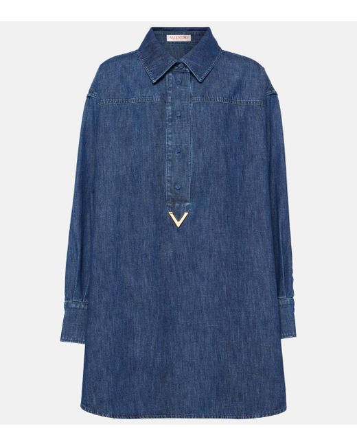 Valentino Blue Vgold Chambray Denim Shirt Dress