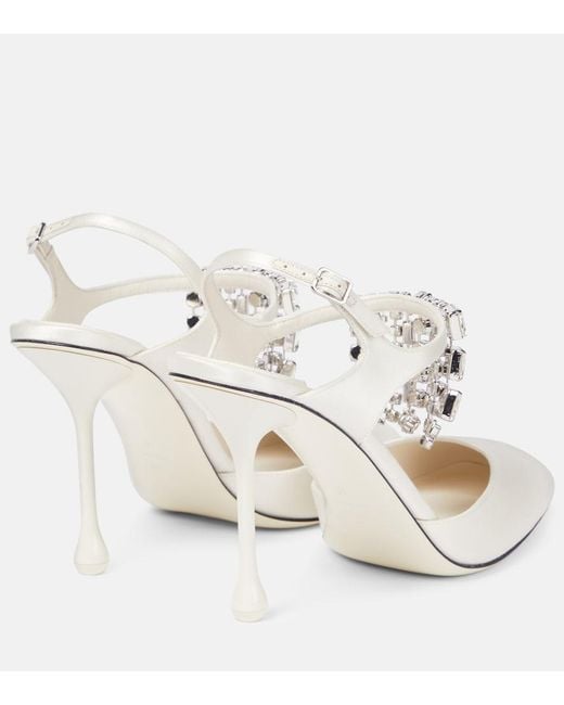 Jimmy Choo White Verity 95 Embellished Satin Pumps