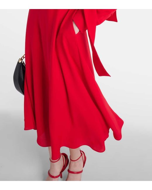 Valentino Red Tie-neck Silk Midi Dress