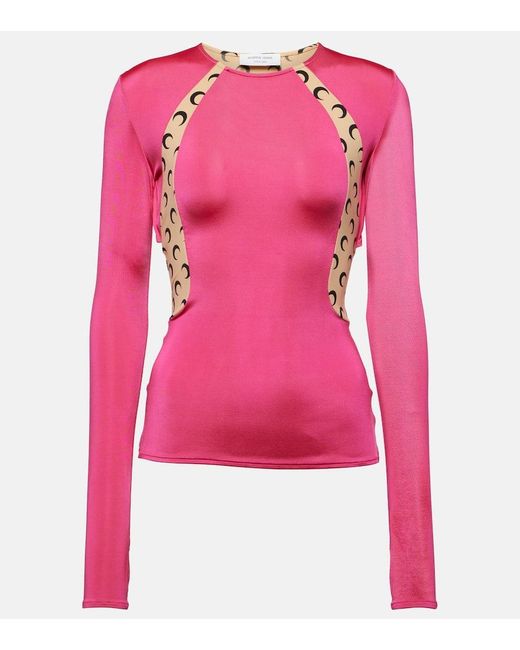 MARINE SERRE Pink Regenerated Panelled T-shirt