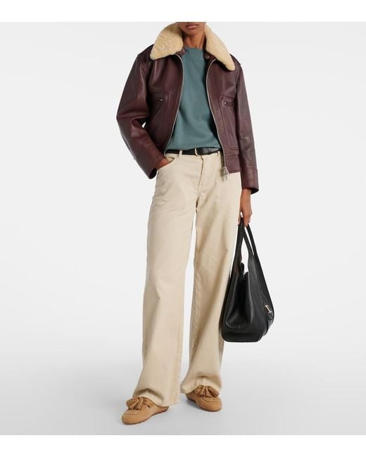 Hogan Brown H693 Shearling-Lined Leather Mules