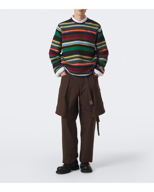 Sacai Green Striped Wool-Blend Sweater for men