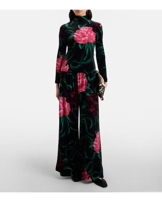 LaDoubleJ Black Floral Velvet Palazzo Pants