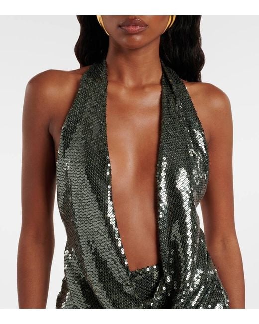 Alex Perry Green Draped Halterneck Sequined Minidress