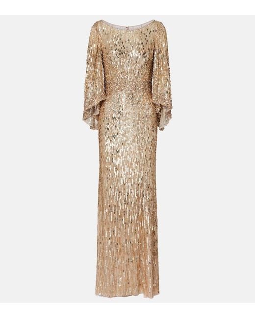 Jenny Packham Natural Ines Sequined Gown