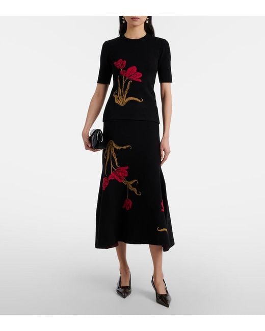Erdem Black Floral Jacquard Top
