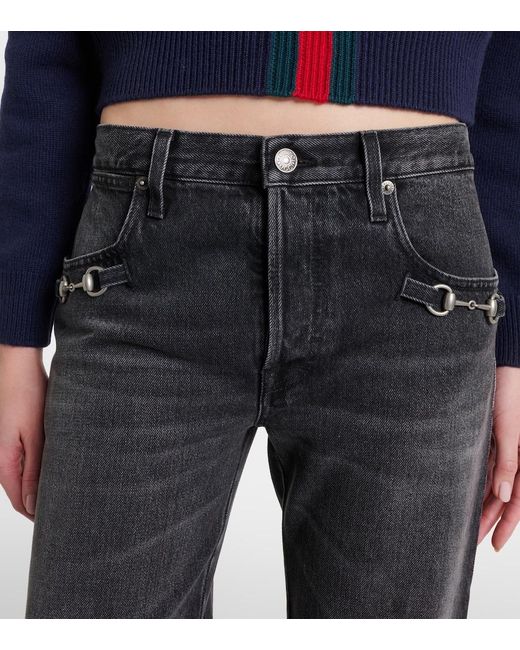 Gucci Black Horsebit Wide-Leg Jeans