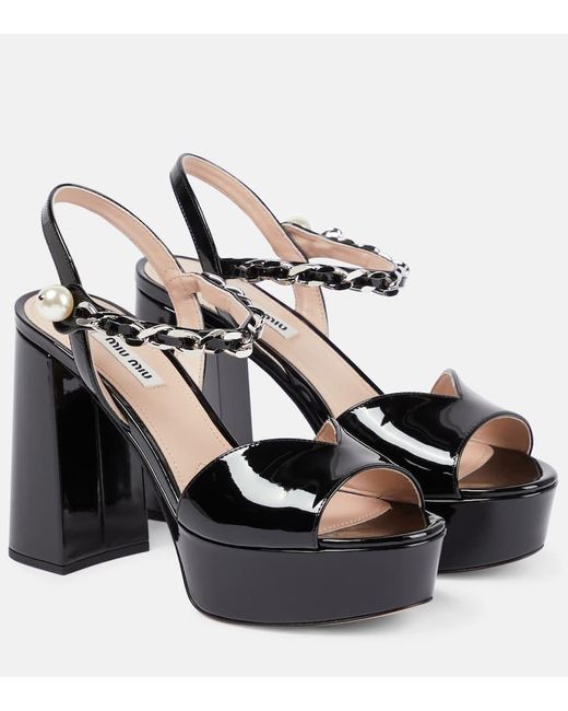 Miu Miu Black Embellished Leather Platform Sandals