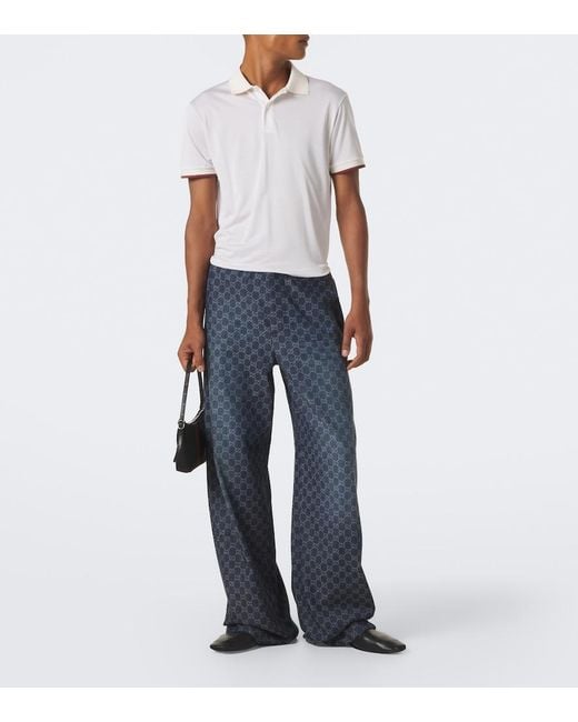 Gucci White Web Stripe Silk Jersey Polo Shirt for men