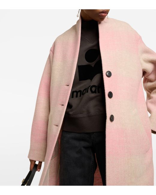 Manteau en laine melangee a carreaux Isabel Marant en coloris Natural