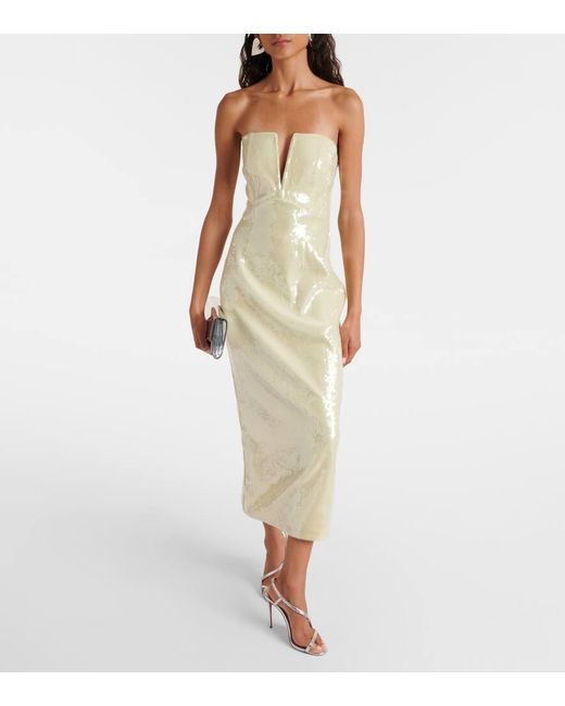 Roland Mouret Yellow Sequined Strapless Corset Dress