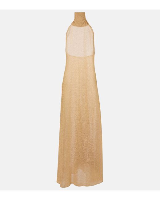 Oseree Natural Lumiere Metallic Maxi Dress