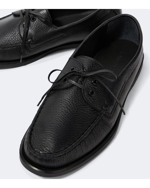 Saman Amel Black City Moc Leather Loafers for men
