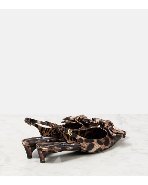 Dolce & Gabbana Brown Leo 30 Printed Satin Slingback Pumps