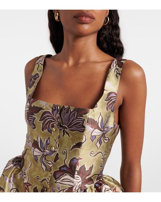 ALÉMAIS Metallic Citron Flounce Floral Minidress
