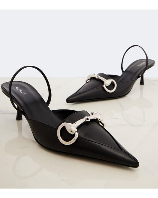 Gucci Black Boulevard Leather Slingback Pumps
