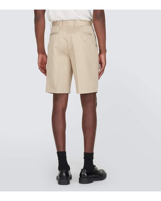 Prada Natural Pleated Cotton Bermuda Shorts for men