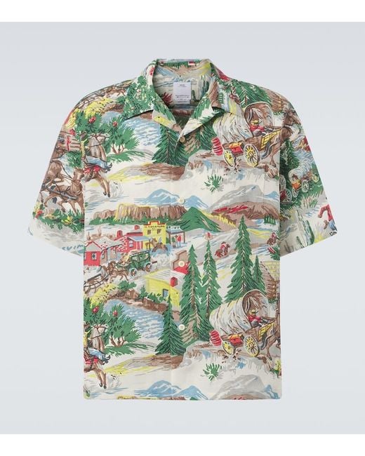 Visvim Green Crosby Printed Silk-Blend Bowling Shirt for men