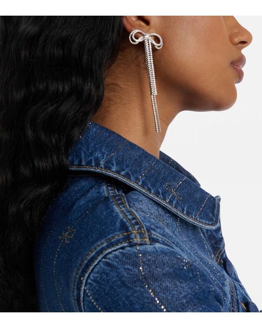 Self-Portrait White Bow Crystal-Embellished Earrings