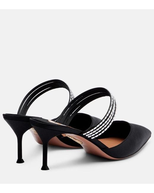 Aquazzura Black Luce 65 Embellished Satin Mules