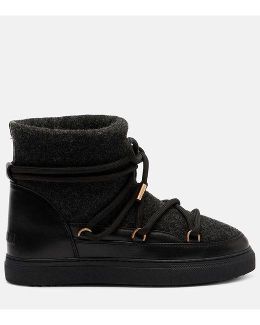 Inuikii Black Felt Leather-Trimmed Snow Boots