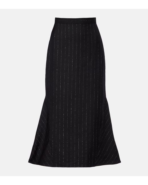 Erdem Black Pinstripe Wool Midi Skirt