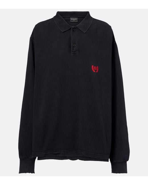 Balenciaga Black Laurel Classic Cotton Pique Polo Shirt