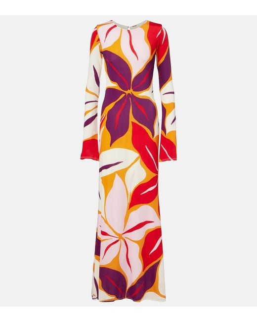 Cala De La Cruz Red Amay Floral Jersey Maxi Dress
