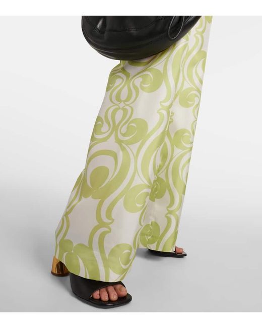Pantaloni in seta con stampa di Dries Van Noten in Green