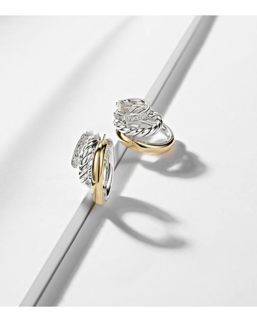 David Yurman White Dy Mercer 18Kt And Sterling Hoop Earrings With Diamonds