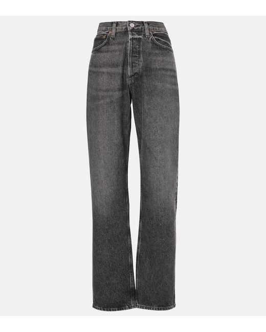 Agolde Gray High-Rise Straight Jeans Kelly