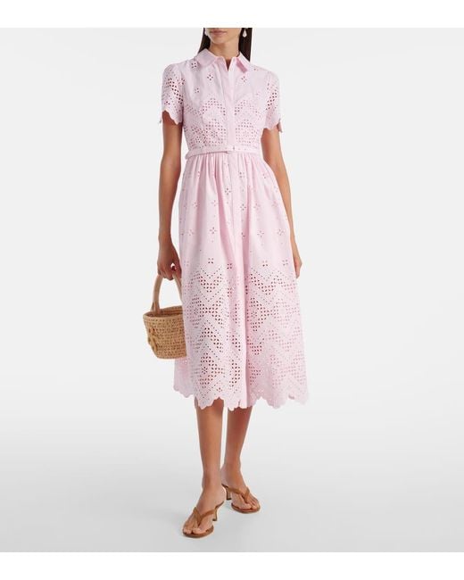 Self-Portrait Pink Broderie Anglaise Cotton Midi Dress