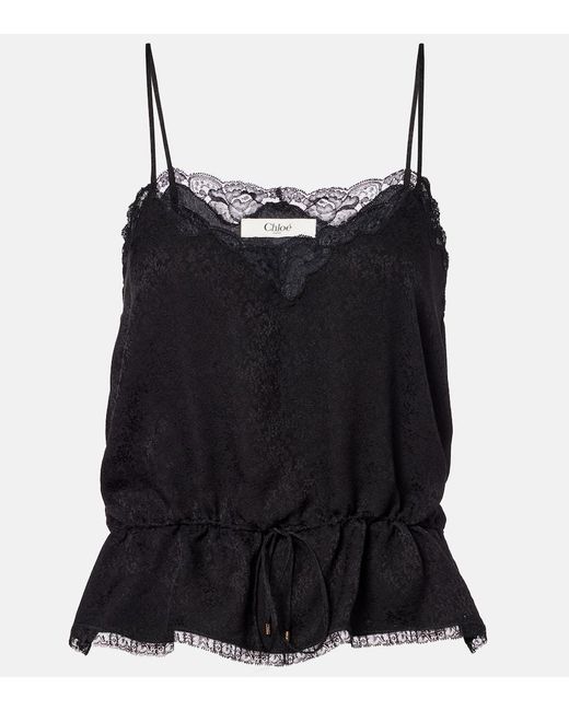 Chloé Black Lace-Trimmed Silk Camisole